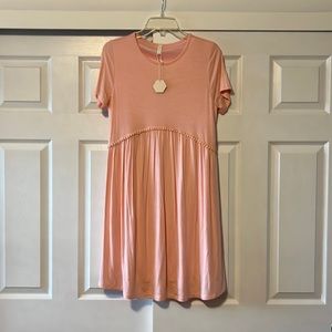Pink Blush Solid Crochet Trim Maternity Shift Dress